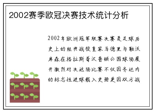 2002赛季欧冠决赛技术统计分析