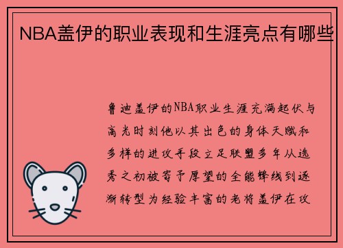 NBA盖伊的职业表现和生涯亮点有哪些